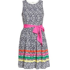 NWT Eliza J Navy Print Belted Dress 16W